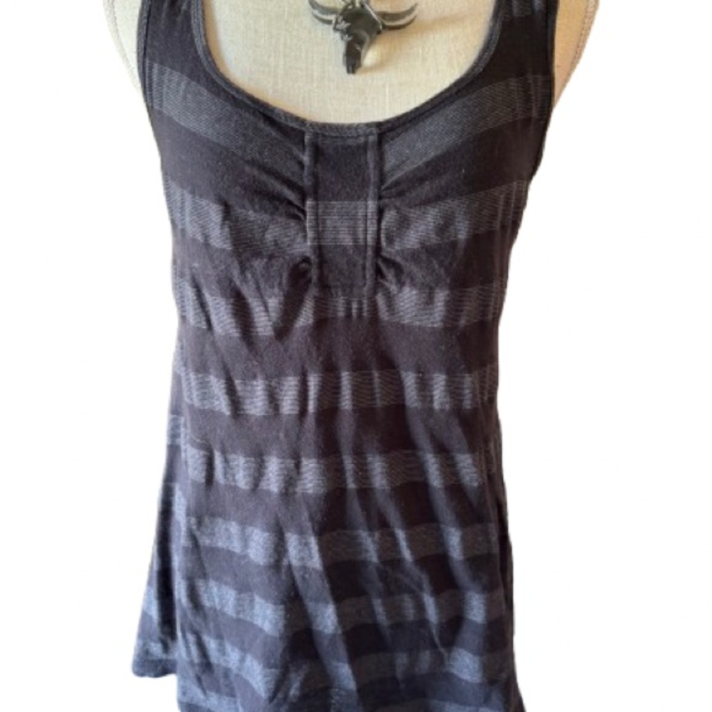 CAbi Black and Gray Striped Tank Top